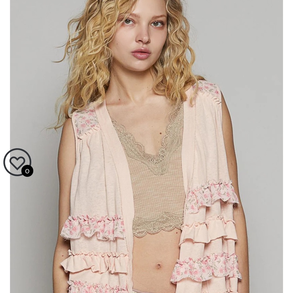 POL Pink Floral Ruffle Vest